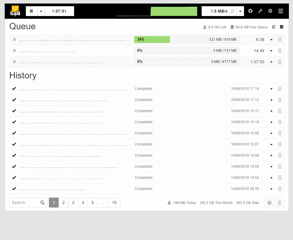 The SABnzbd download queue